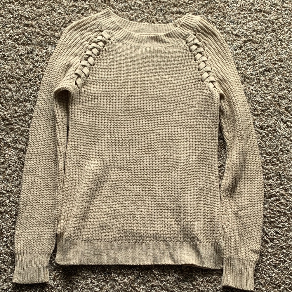 SO Women's Beige Sweater with Lace-Up Detail